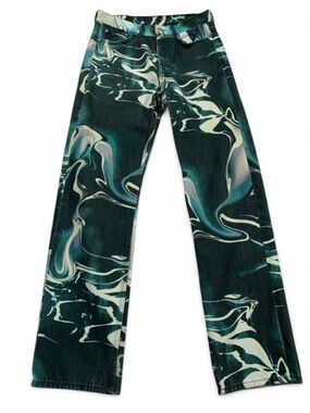 Weekday ‘Space Melt’ Green Marble Print Wide leg Jeans Button Fly Size 27